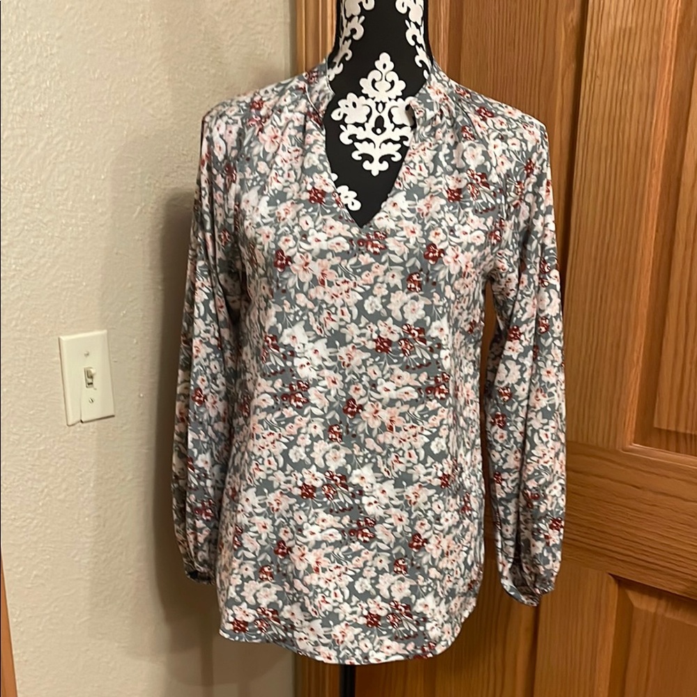 Floral Gray and Red Women's Top